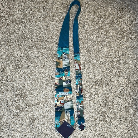 VTG Men’s AXXA Made in US Scenic 50s Small Town Blue Necktie - Picture 12 of 13